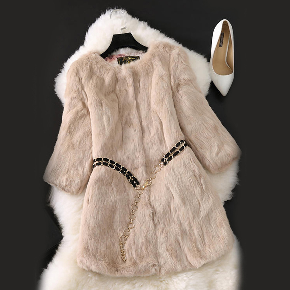 

2020 new hot lady fur coat long genuine style real jacket complete pelt 100% natural rabbit skin vest, Black