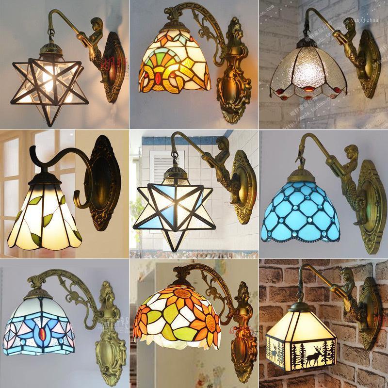 

Mediterranean Sea Style Mirror Wall Lamps Clear Colorful Glass Sconces Stair Bedside Retro Turkish Mosaic Wall Mount Light1