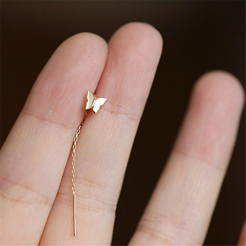 

925 Sterling Silver Korean Simple Butterfly Stud Earrings For Women 14k Gold Long U-shaped Tassel Earrings Fashion Jewelry
