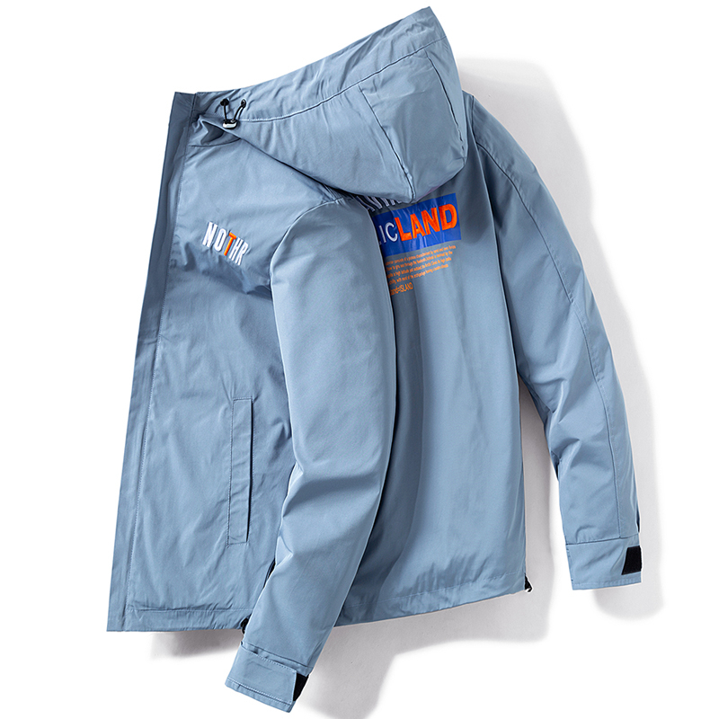 

Mens Hooded Windbreak Jacket Print Letter Fashion Bomber Jacket Homme Back Embroidery Hoodies Jackets Man Jaqueta 4XL, Light blue