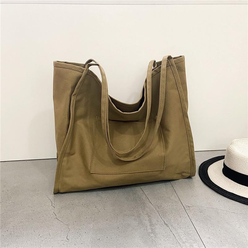 

Large Capacity Canvas Shoulder Bag for Women New Luxury Simple Designer Ladies Casual Canvas Bag Solid Color Tote Handbag Purses, Black