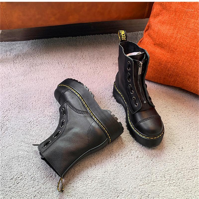 

New first layer cowhide short boots thick-soled increased front zipper leather winter ladies fashion boots1, Black