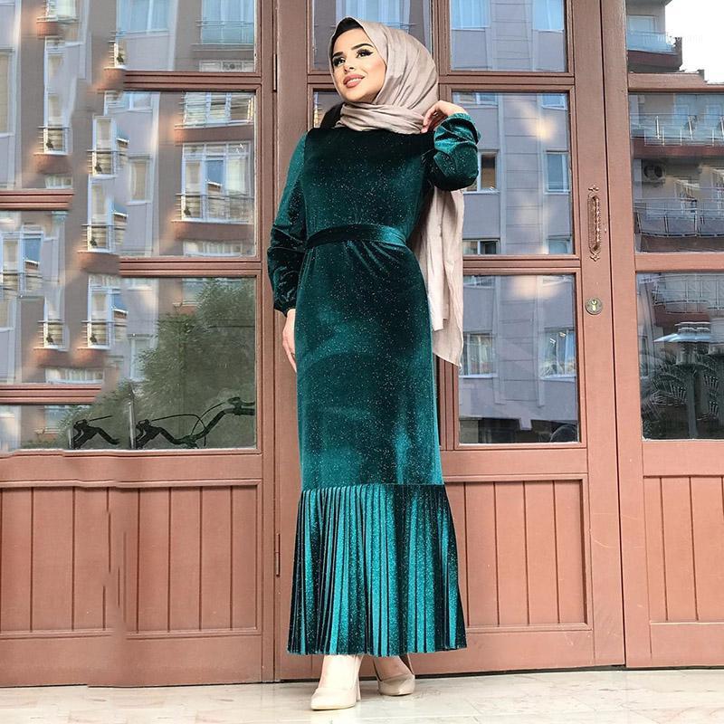 

Abaya Muslim Fashion Elegant Velvet Simple Belt Women's Dress Islam Saudi Arabia Ramadan High Waist Dress Kaftan Robe1