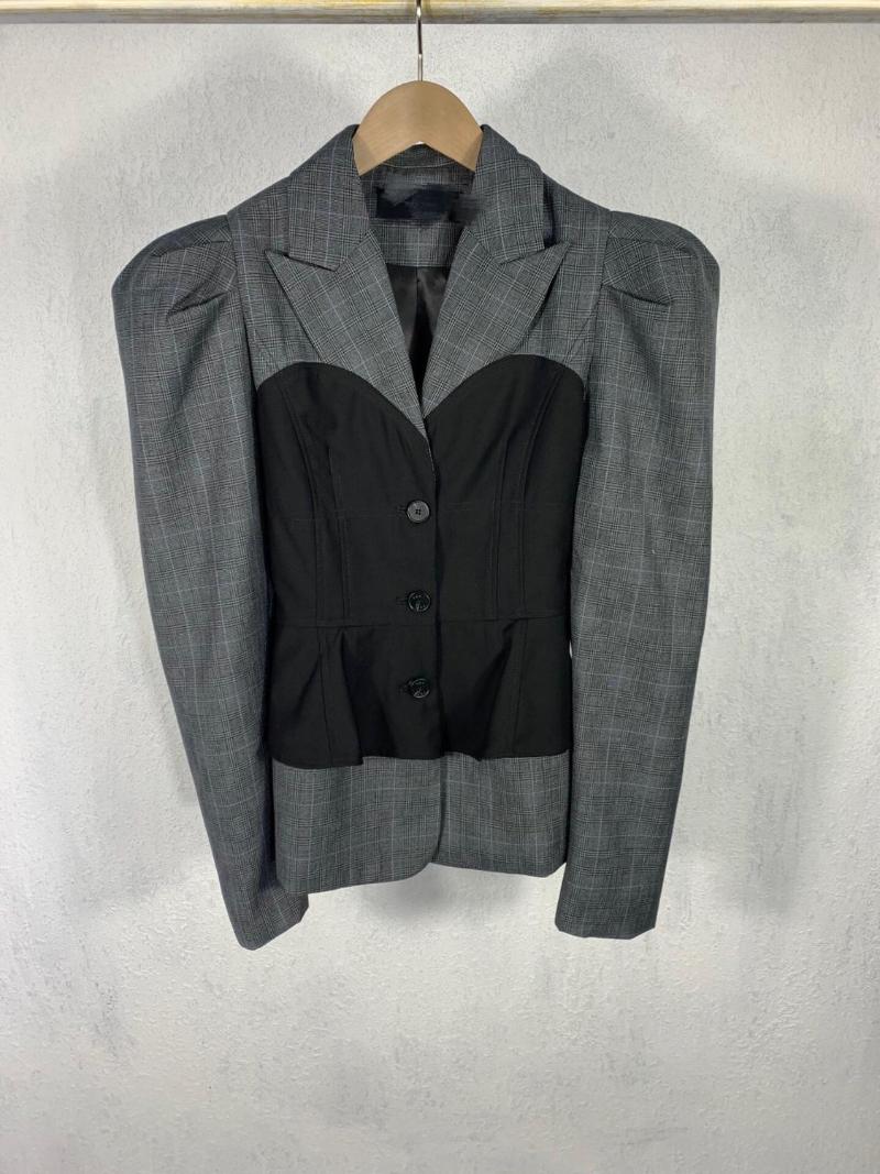 

2020 autumn vintage new women puff sleeve fake two piece blazer jacket for ladies coat with strapless vest ddxgz2, Dark grey