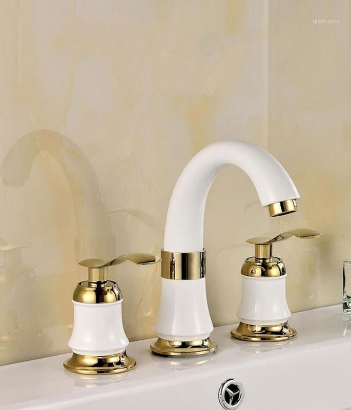 

3-4pcs Brass Double Handles White Basin Faucet Set Bathroom Wash Basin Sink Split Faucets Vintage Washbasin Mixer Faucet Tap1
