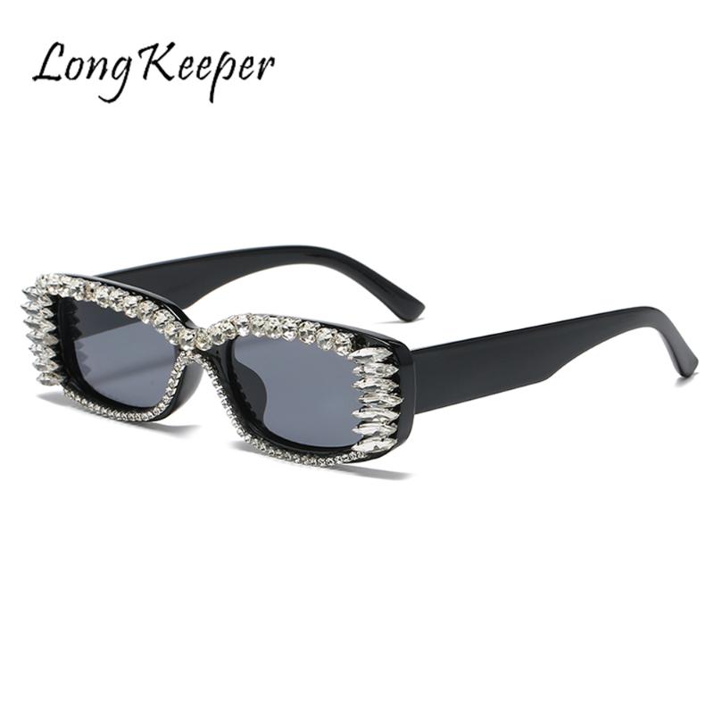

LongKeeper Square Sun Glasses Diamond Small Rectangle Steampunk Sun Glasses Female Crystal Vintage Rhinestone Oculos