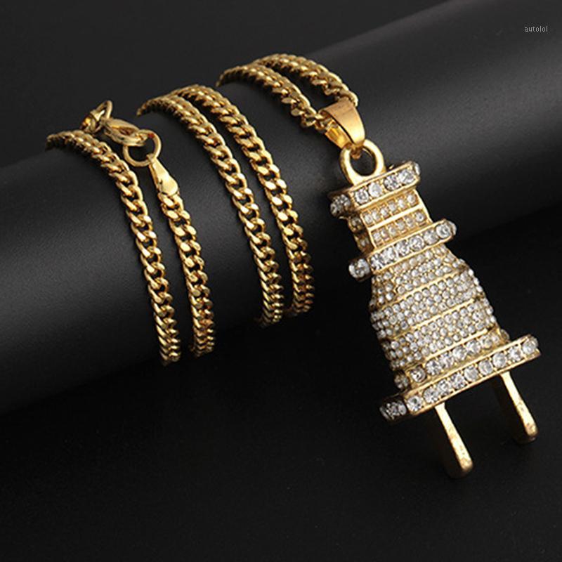 

Creative Necklace Hip Hop Rhinestone Electrical Plug Chains Bling Iced Out Jewelry Gifts Men Women Crystal Necklaces Choker1