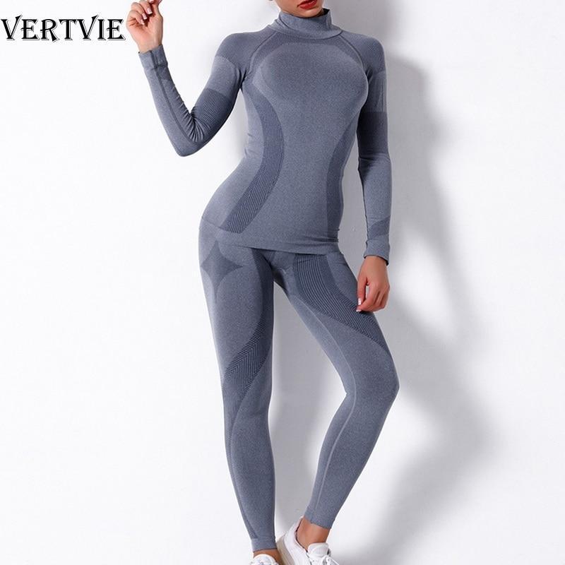 

Seamless Women Yoga Set Workout Sportswear Gym Clothing Fitness Long Sleeve Crop Top High Waist Leggings Sports Suits Dropship1, Light grey pants