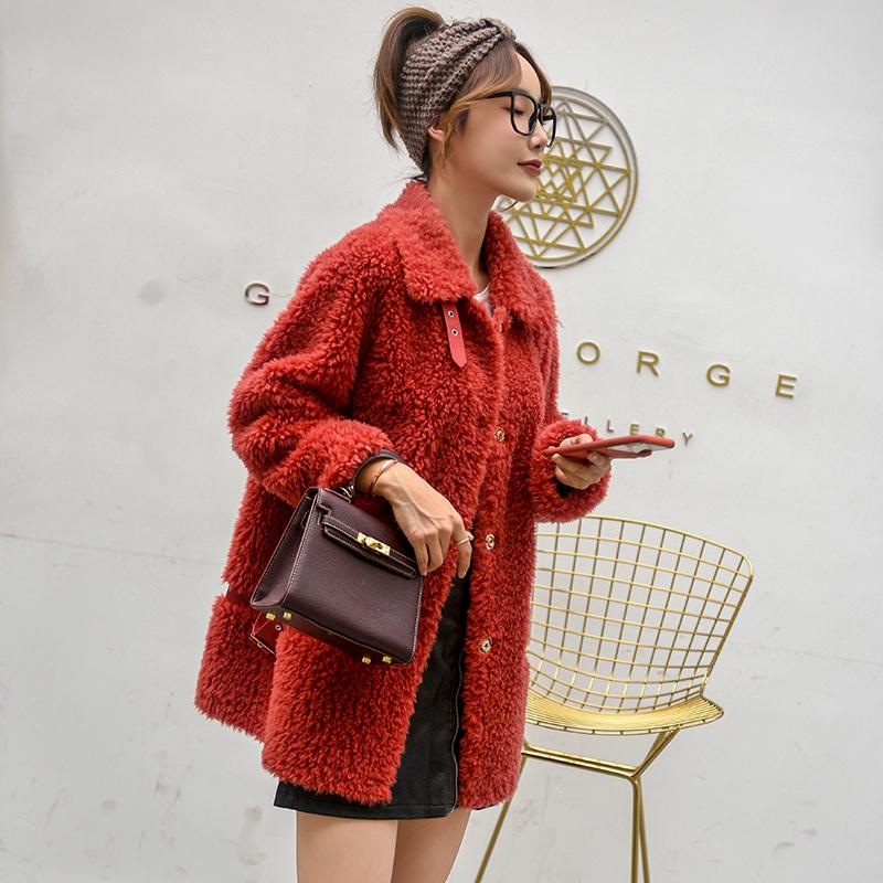 

Fur Wool 100% Jacket Real Korean Solid Coat Female Autumn Jackets for Women 2020 Sheeep Shearing Coat Roupas Femeninas Zjt574, Red