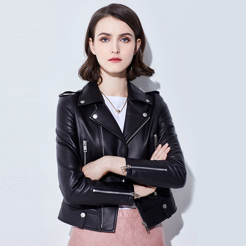 

2021 New High Quality Women Leather of the Fine Female Plutonium Short Jackets Ladies Autumn Jacket Outerwear U4GR, Black