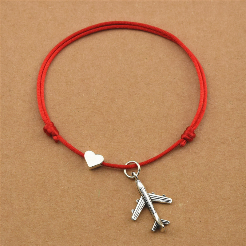 

New Casual Heart Love Plane Charm Airplane Pendant Red Cord Lucky Bracelets for Women Men Aircraft Model Travel Jewelry Gifts