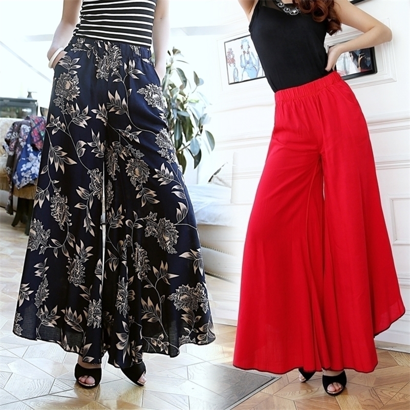 

Summer Slim Fluid Wide Leg Pants Female Trousers Feet Straight Casual Boot Cut Fancy Plus Size Ankle-length Pants High Print 201228, Color 6