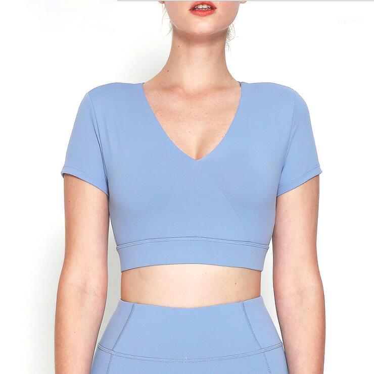 

Women Sport T Shirt short Sleeve padded Yoga Shirt Cropped Tops Running Fitness Gym training Activewear Sport top N10371, N1037 blue