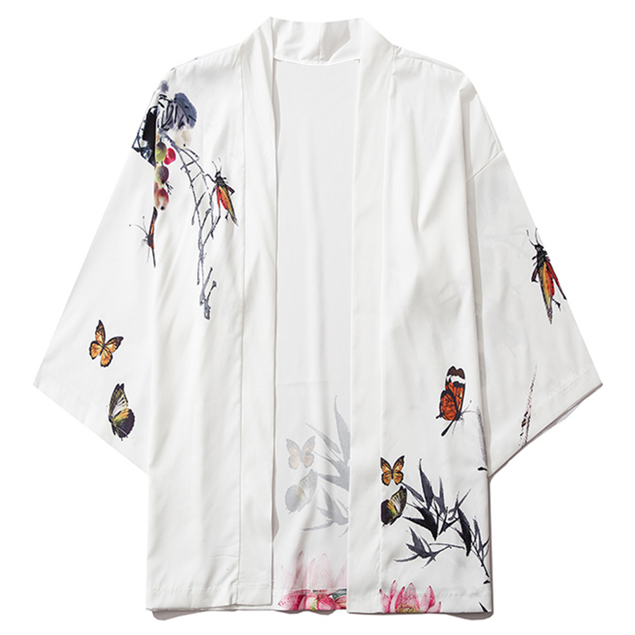 

2021 New Aelfric Eden Hip Hop Japanese Kimono Jackets Butterfly Print Front Open Coats Summer Harajuku Japan Streetwear Cardigan Shirts 4k3z, White