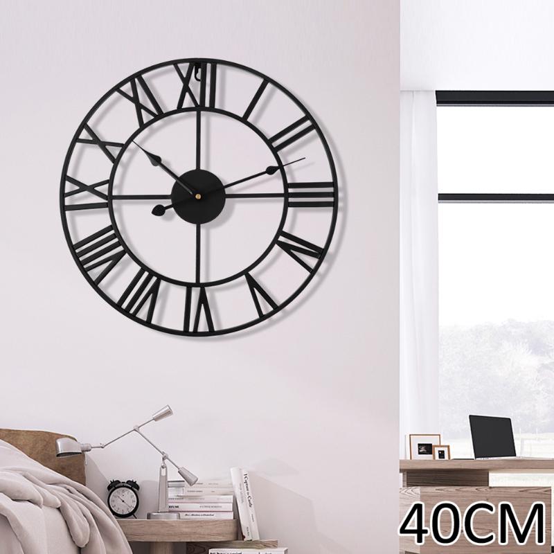 

40cm Retro Metal Roman Numeral Wall Clock Iron Face Black Gold Large Outdoor Garden Clock Home Decoration Wall Garden