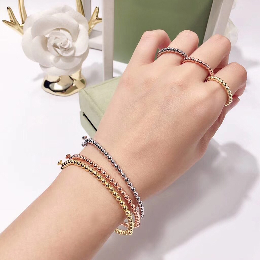 

2019 Fashion Classic Brand Bangle Rose Gold Silver Fine Polishing Beads Bracelet For Women Wedding Party Jewelry