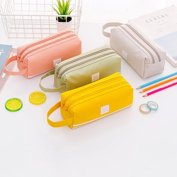 

Simple Versatile Double-layer Pencil Case Large Capacity Handle Zipper Oxford Cloth Stationery NOV99