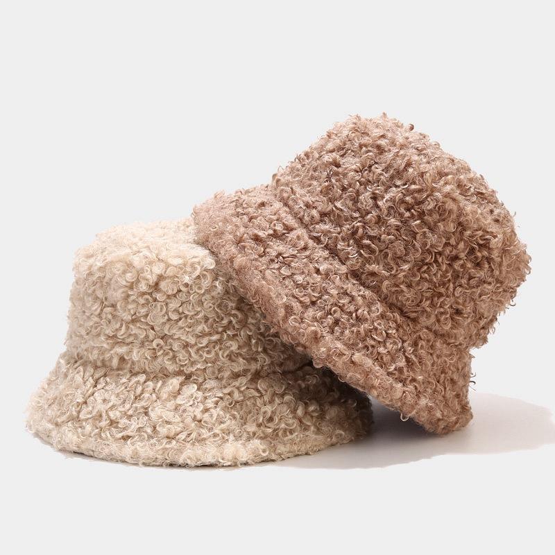 

Wide Brim Hats Outdoor Warm Teddy Fleece Lamb Faux Fur Bucket Hat Black Solid Fluffy Fishing Cap Panama Bob Women Winter Fisherman Hat1