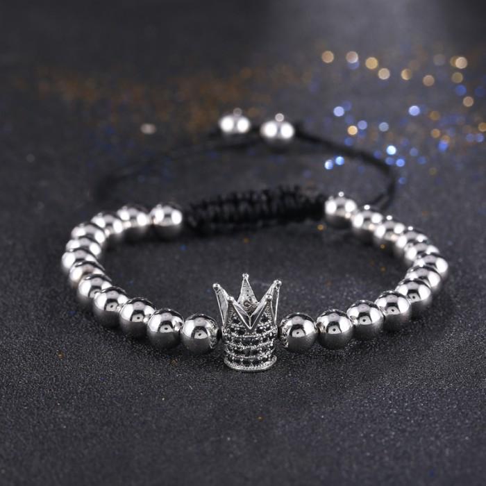 

2020 Micro Pave CZ Beads Imperial Crown Charm Bracelet Trendy Braid Macrame Bracelets Adjust Size For Women men Jewelry