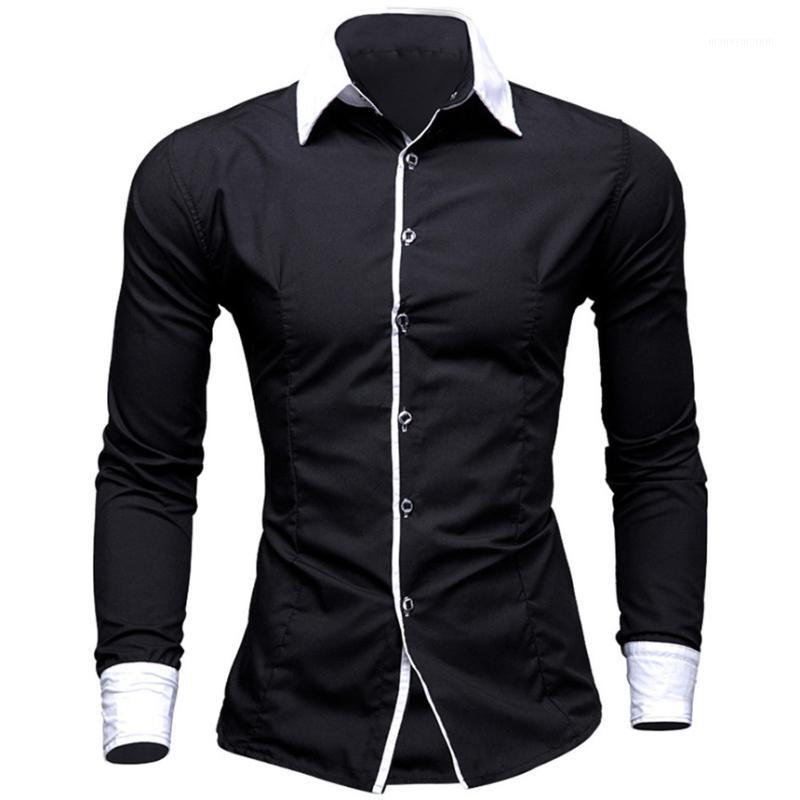 

KLV Shirt Mens Casual Pure Color Long Sleeve Shirt Business Slim Fit Printed Blouse Black Men Blue Shirts1, Red