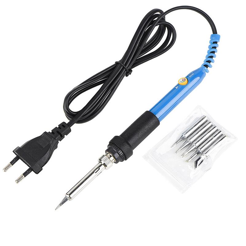 

60W Adjustable Temperature Electric Soldering Iron 220V EU Plug Welding Solder Rework Station Heat Pencil 5pcs Tips Repair Tool