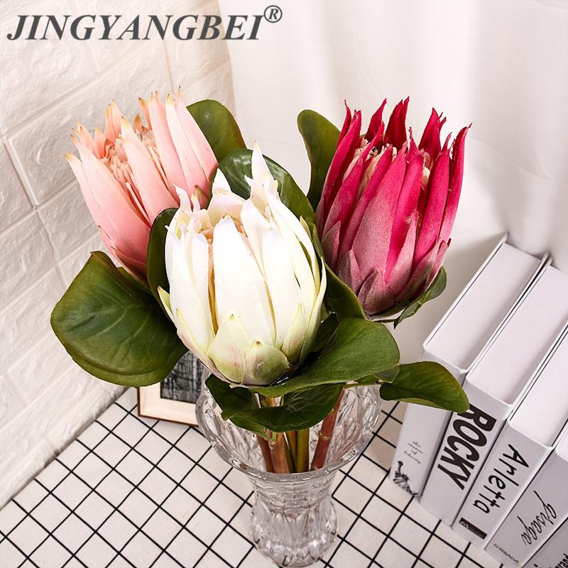 

large artificial flowers bouquet South Africa national flower Protea cynaroides Rich gorgeous Emperor Flores Artificiales, White