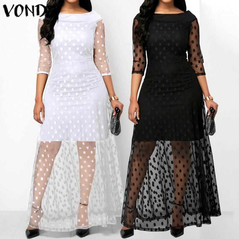 

Women Bohemian Lace Dress Sexy Hollow Out 3/4 Sleeve Party Long Maxi Dress With Lining Clothing 2020 Summer Sundress Plus Size1, Black