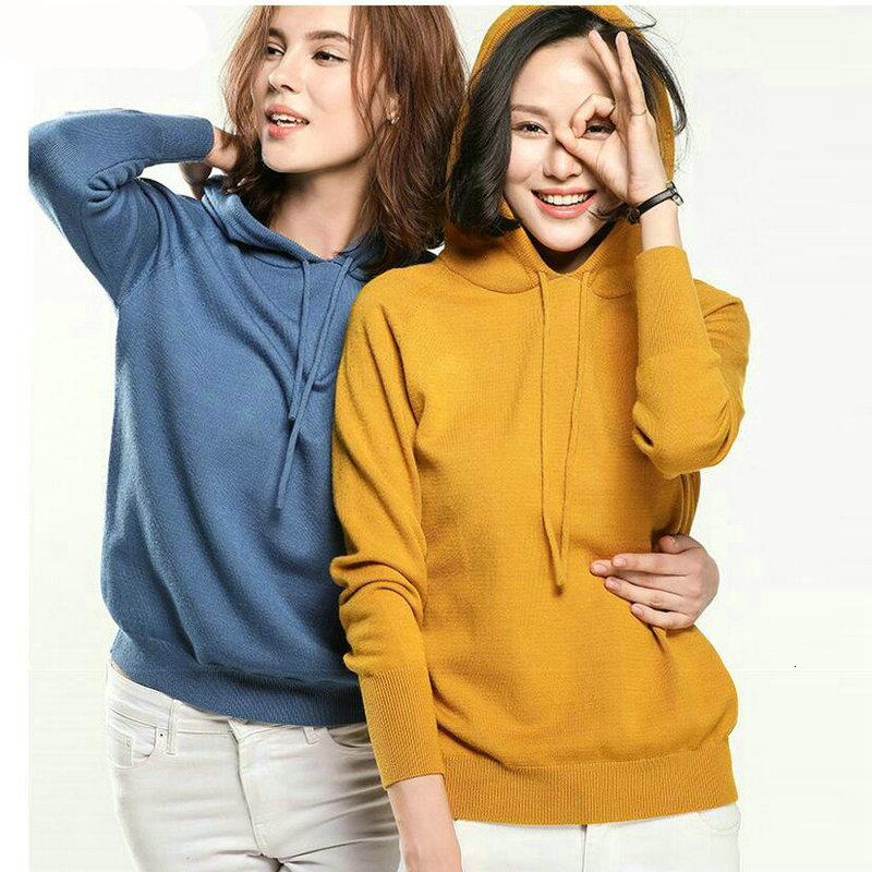

2021 New Korean Simple Solid Hooded Sweater Women Chic Soft Long Sleeve Jumper Sweter Pull Femme Streetwear Pullover Knitted Clothes Jgwd, White