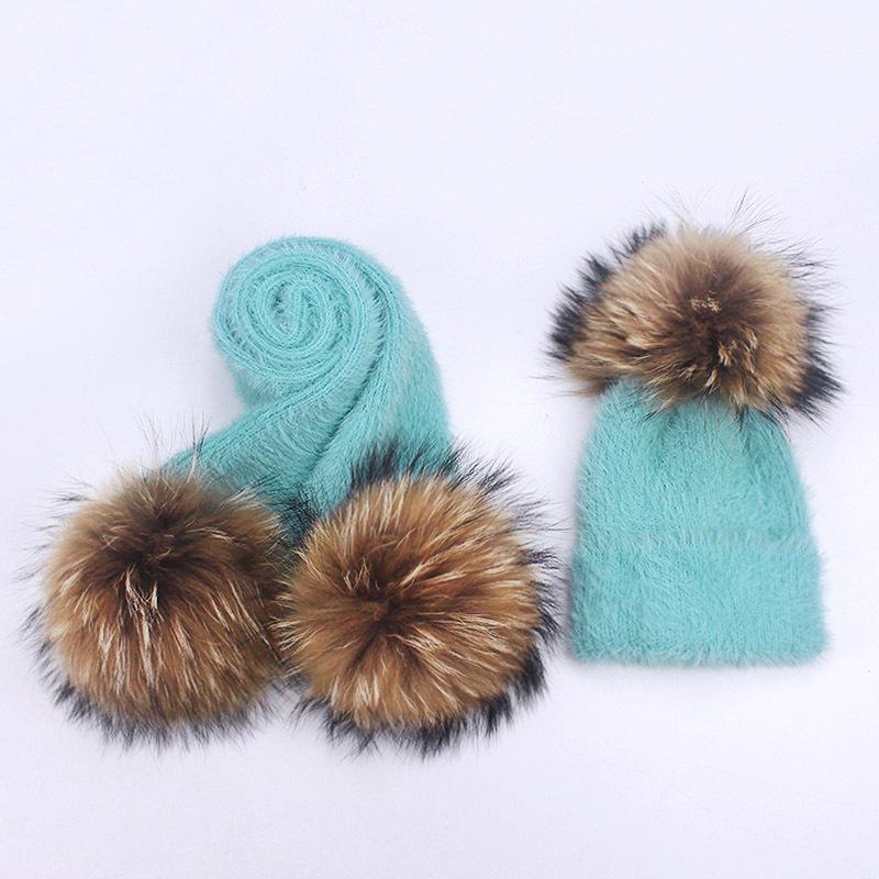 

Women's Hats Korean Fashion Trend Imitation Mink Hat Scarf Set Velvet Hair Ball Knitting Wool Hat Women