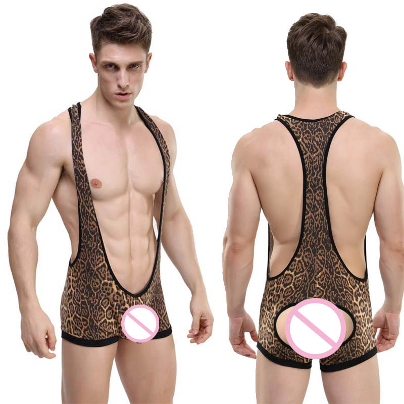 

3Pieces/Lot Sexy Lingerie Hot Men Bodysuits Leotard Jumpsuits Undershirts Wrestling Singlet Open Butt Underwear, Photo color