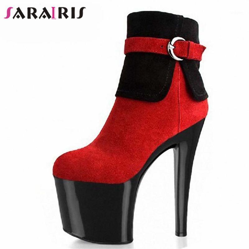 

SARAIRIS Plus Size 35-46 Female Fashion Sexy Party Boots Flock Ankle Women Boots High Platform Spike High Heels Shoes Woman1, Black