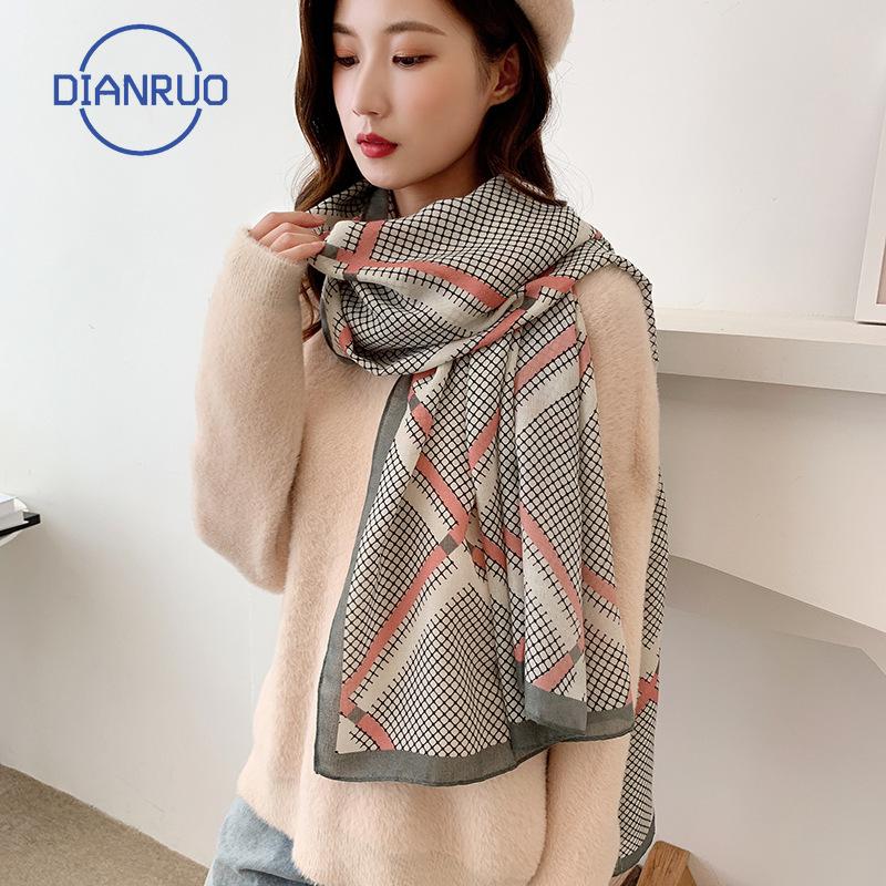 

DIANRUO Summer Korean New Cotton Beach Towel Plaid Print Travel Sunscreen Scarf Women's Air Conditioning Shawl Q455