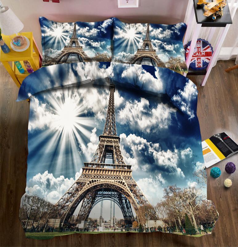 

New Beautiful 3D Bedding Set Tower Photos Bed sheets Queen  Full Duvet Cover Bed sheet Pillowcase 4pcs/set Fitted sheet1, 3d bedding set2