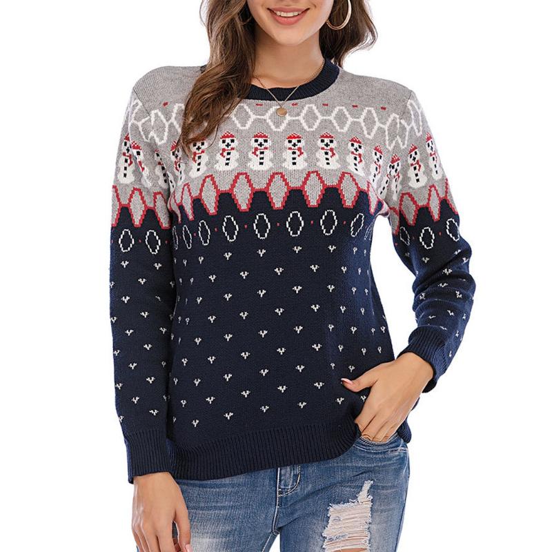 

Womens Christmas Snowman Print Sweaters Women Sweaters Long Sleeve Loose Casual Knited Pullover Sweater Tops Jumper Femme, Red
