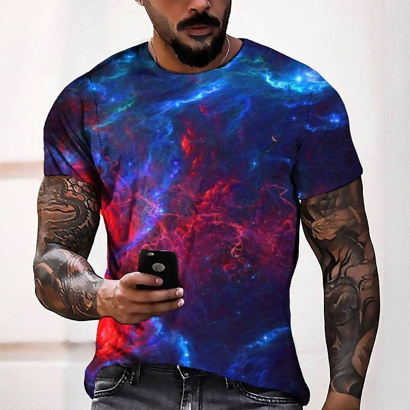 Men's Tee T shirt 3D Print Graphic Round Neck Casual Daily 3D Print Short Sleeve Tops Fashion Designer Cool Comfortable Blue e2xC#