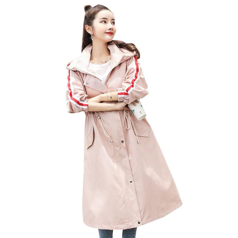 

Plus Size Women Long Trench Coat Spring Autumn New Casual Fashion Loose Hooded Zipper Long-sleeve Female Windbreaker Outwear, Pink