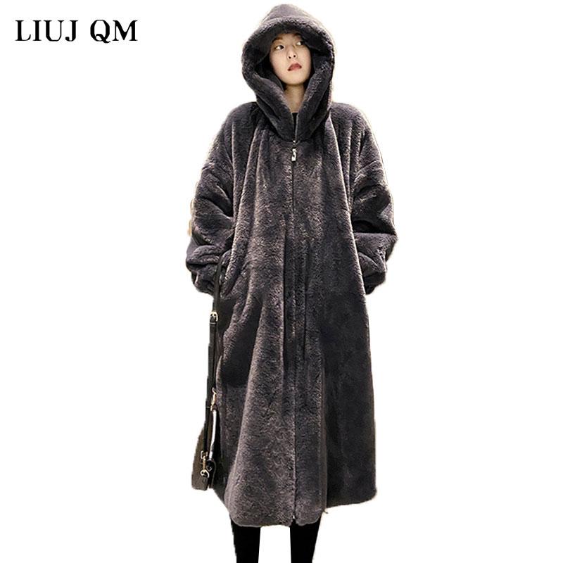 

Oversize Winter faux fur Coat Women Artificial Fur Jacket Long Loose Plus size Winter Jacket Warm Parka Plush Coats Knee length, White