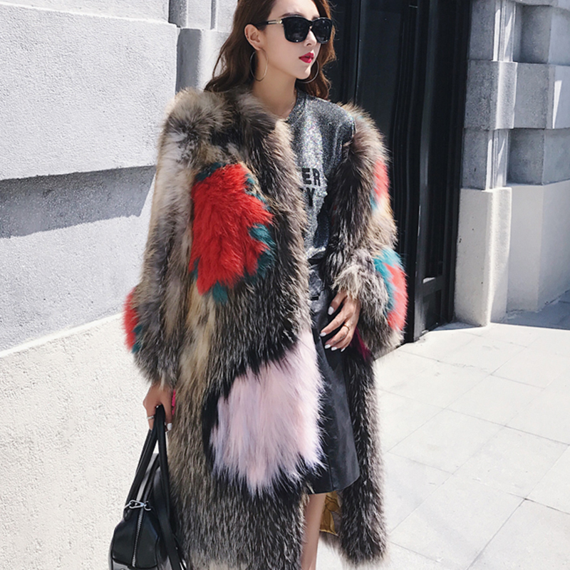 

Long Color Ladies Blocking Real Fox Skin Mesh Threads 2020 Winter Women Luxury Plush Warm Thickening Jacket Ufvd, Brown.