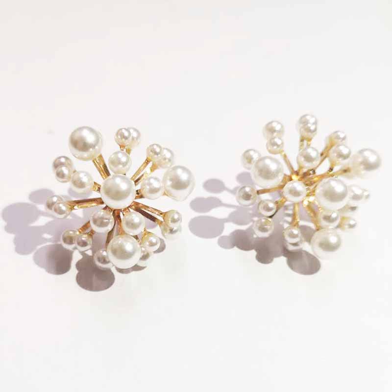 

925 Silver Needle Brilliant Fireworks Pearl Earrings with Red Temperament and Lady Personality, Golden