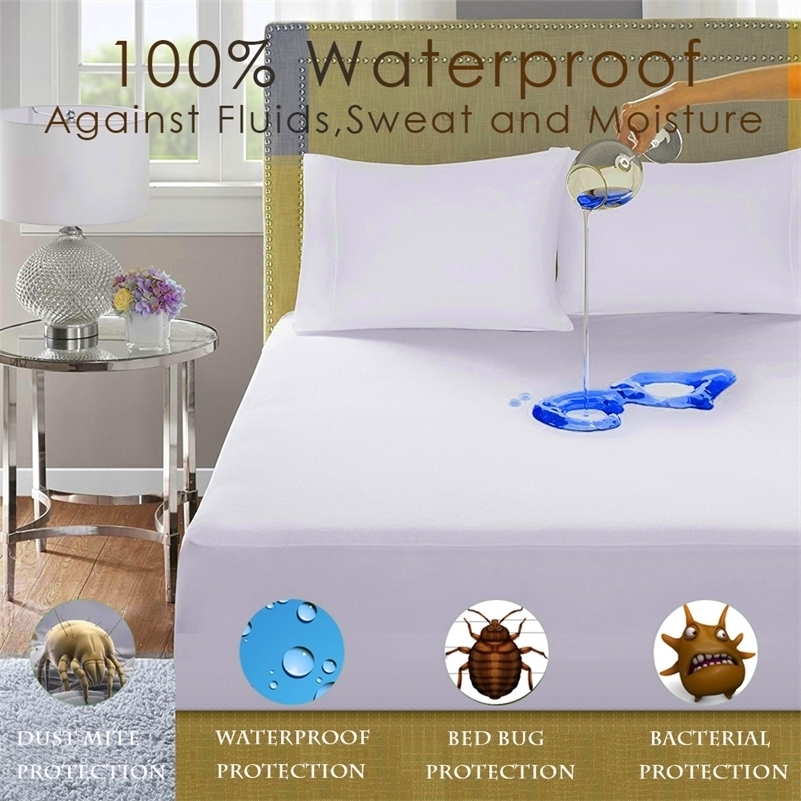 

JFY Smooth Mattress Pad Cover For Mattress Protector 100% Waterproof Bed Sheet Anti Mites Bed Cover For Mattress Topper ALL Size 201218