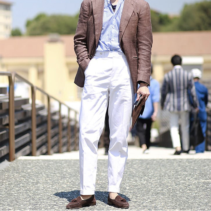 

Vintage naples casual with buckle pair for man business pants ankle fine length RSZZ, Brown.