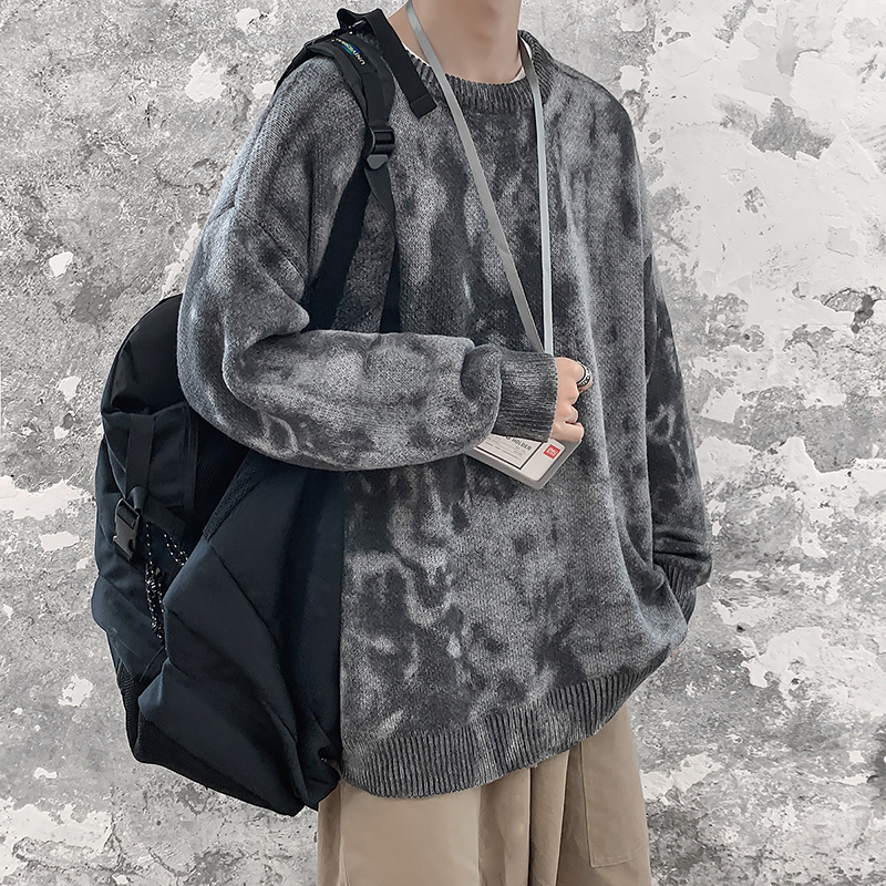 

2021 New Dyed Tie Men's Nightgown Autumn and Winter's Thickened Pretty Crew Neck Fashion Personality Big Hong Kong Style t J4TD, Xxxxl