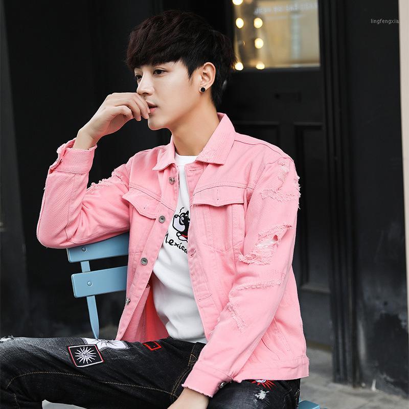 

Men's Jackets Tang Cool Spring And Summer Style Men's Hole Loose Jeans Long Sleeved Coat Fashion Pink Black Red White Jacket1