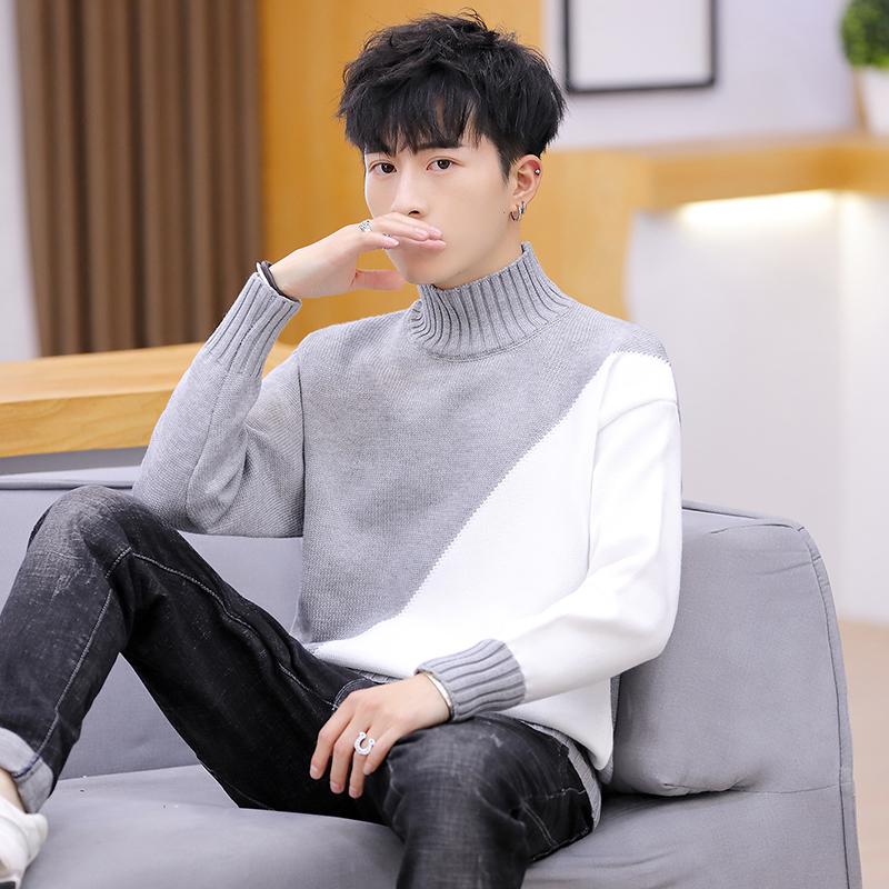 

Sweater New Fashion Men Sweaters Turtleneck Long Sleeve Casual Pullover Knitted Sweater Men's Korean Clothes Hombre Jumper, Black