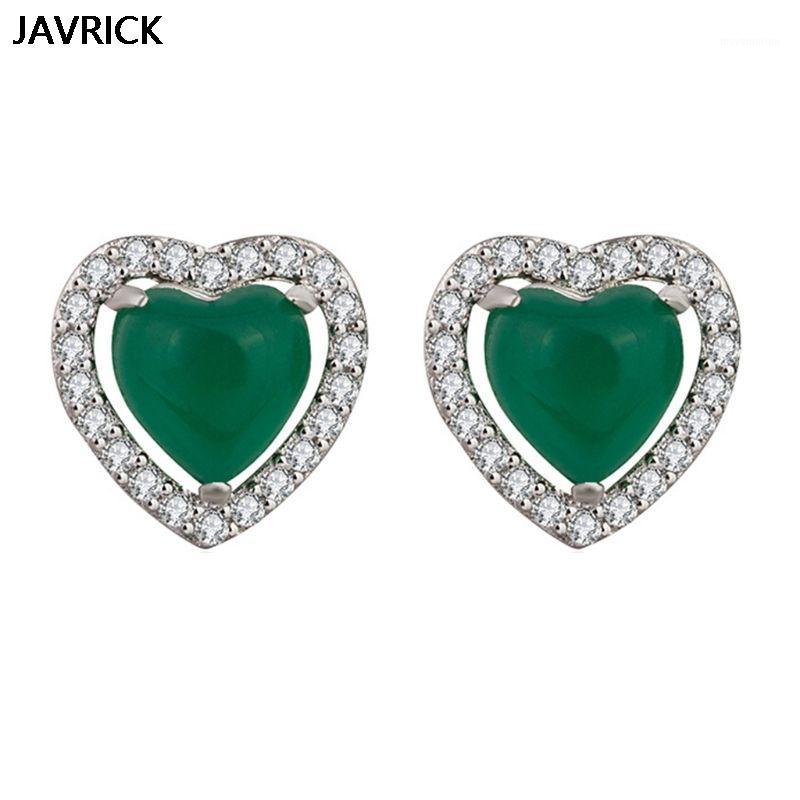 

Pretty Heart Shape Stud Earring Created Green Peridot White CZ Woman's Silver Color Earring Fashion Women Jewellery1