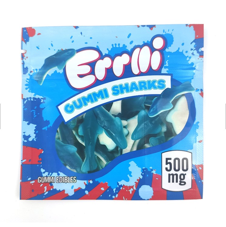 

500mg Errlli Gummi Sharks edible packaging bag 600mg Sour Terp Crawlers smell proof bags warheads skittles ediblaging Hashtag Cookies