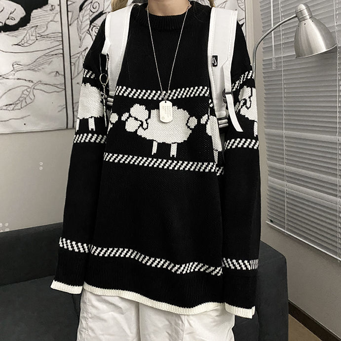 

Men's Jersey 2021 Spring and Winter New Jacquard Around Neck Sweater Nightgown Young Male Clothes QAQA, White