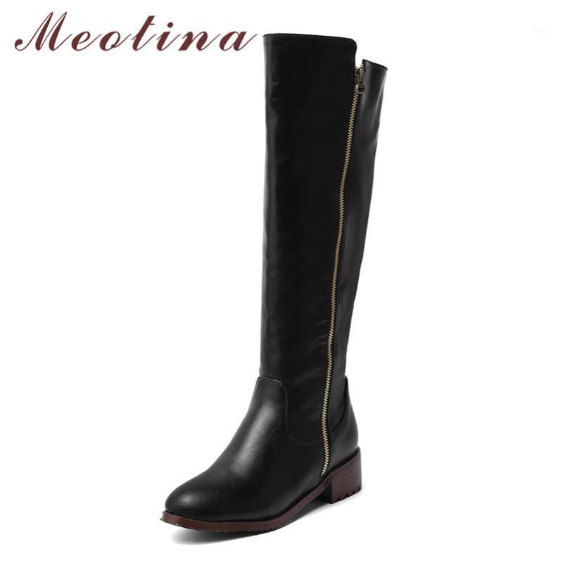

Meotina Riding Boots Women Shoes Mid Heel Knee-High Boots Female Zipper Chunky Heels Ladies Long Black Brown Large Size 461, Coffee