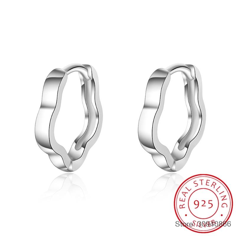 

100% 925 Sterling Silver Hyperbole Minimalist Geometric Polygon Hoop Earrings Accessories For Women Fine Jewelry Gift
