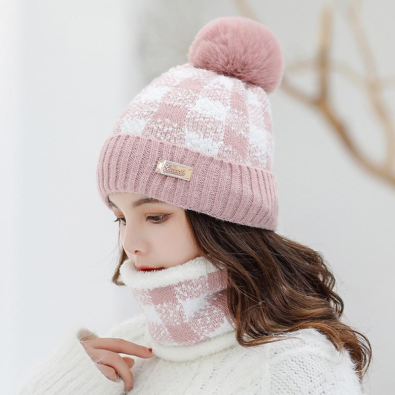 

Women's Wool Knitted Hat Ski Cap Set Women's Windproof Winter Outdoors Knitted Warm One-Piece Scarf Collar Warm Hat Gift, Khaki